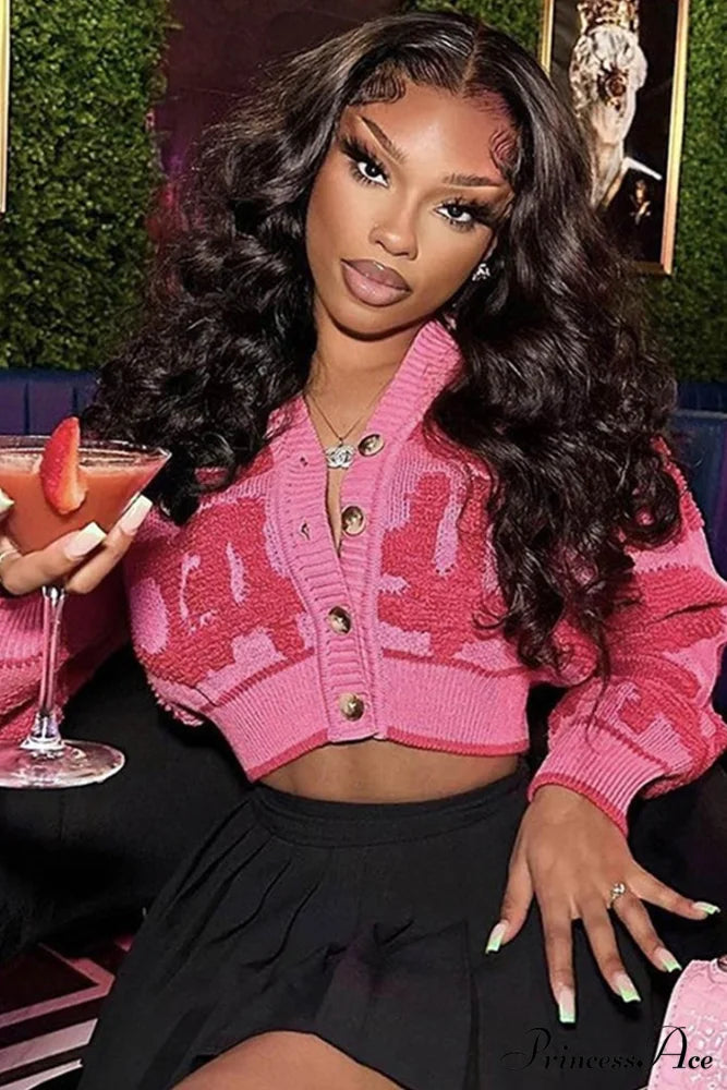 Neck Crop Jacquard V Sweater