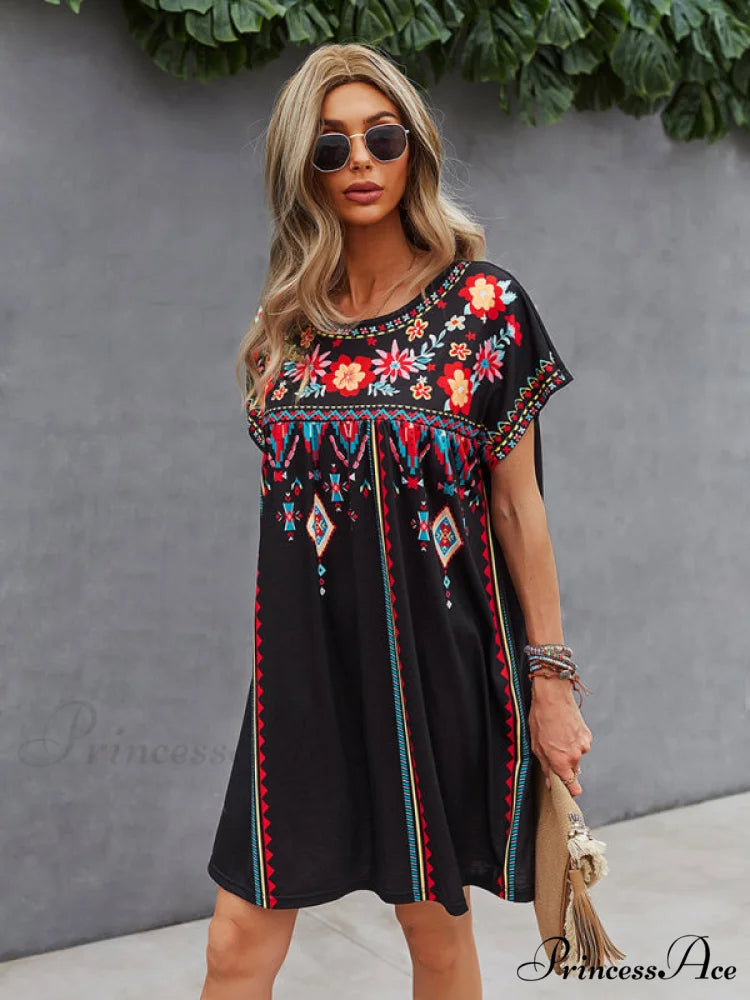 Neck Festive Knitted for Gown Short-Sleeved Round Casual Women