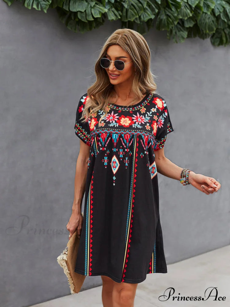 Neck Festive Knitted for Gown Short-Sleeved Round Casual Women