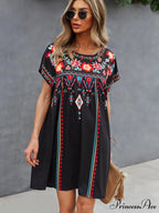 Neck Festive Knitted for Gown Short-Sleeved Round Casual Women