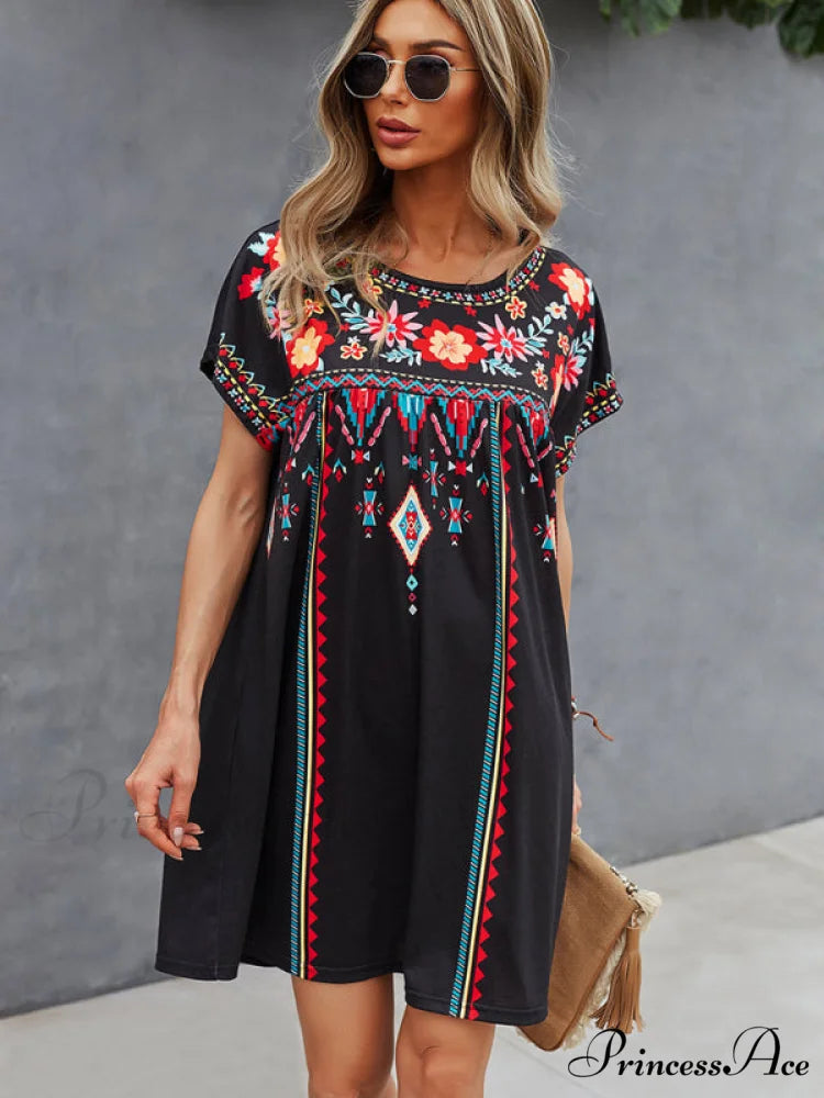 Neck Festive Knitted for Gown Short-Sleeved Round Casual Women