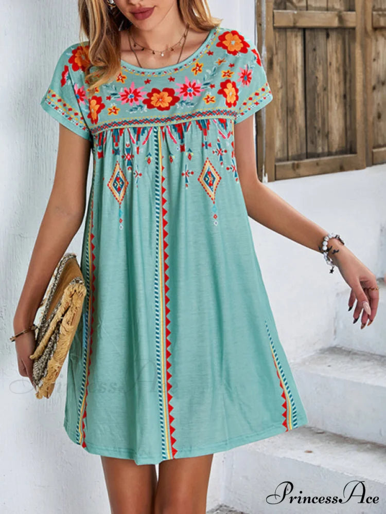 Neck Festive Knitted for Gown Short-Sleeved Round Casual Women