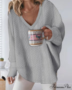 Neck Long V Arm Sweater