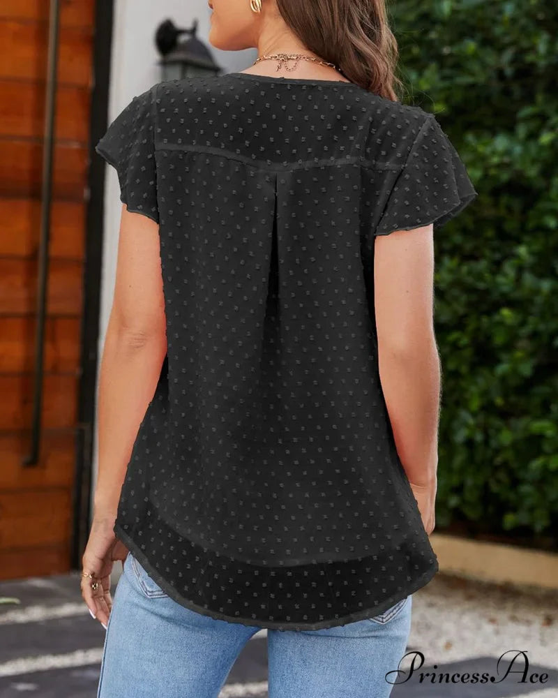 Neck Ruffle Round Arm T-shirt