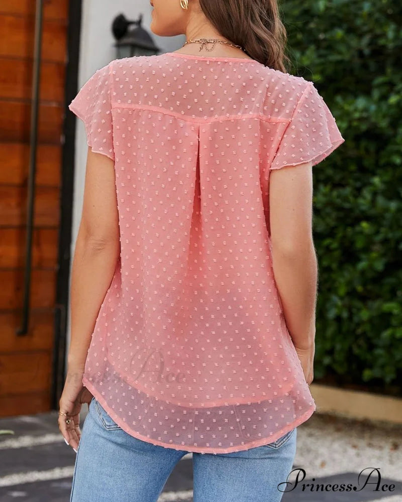 Neck Ruffle Round Arm T-shirt