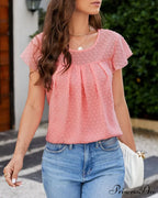 Neck Ruffle Round Arm T-shirt