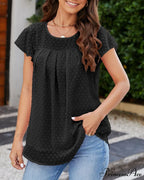 Neck Ruffle Round Arm T-shirt