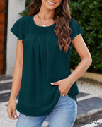 Neck Ruffle Round Arm T-shirt