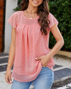 Neck Ruffle Round Arm T-shirt