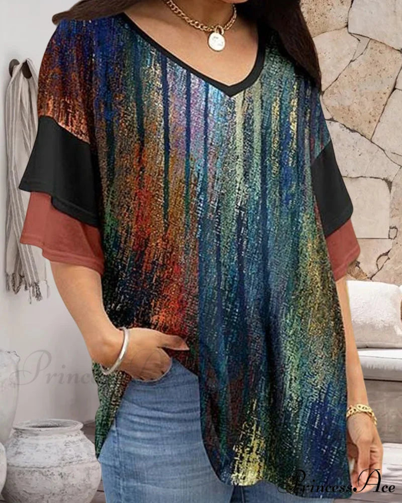 Neck Stylish V Patterned Tee