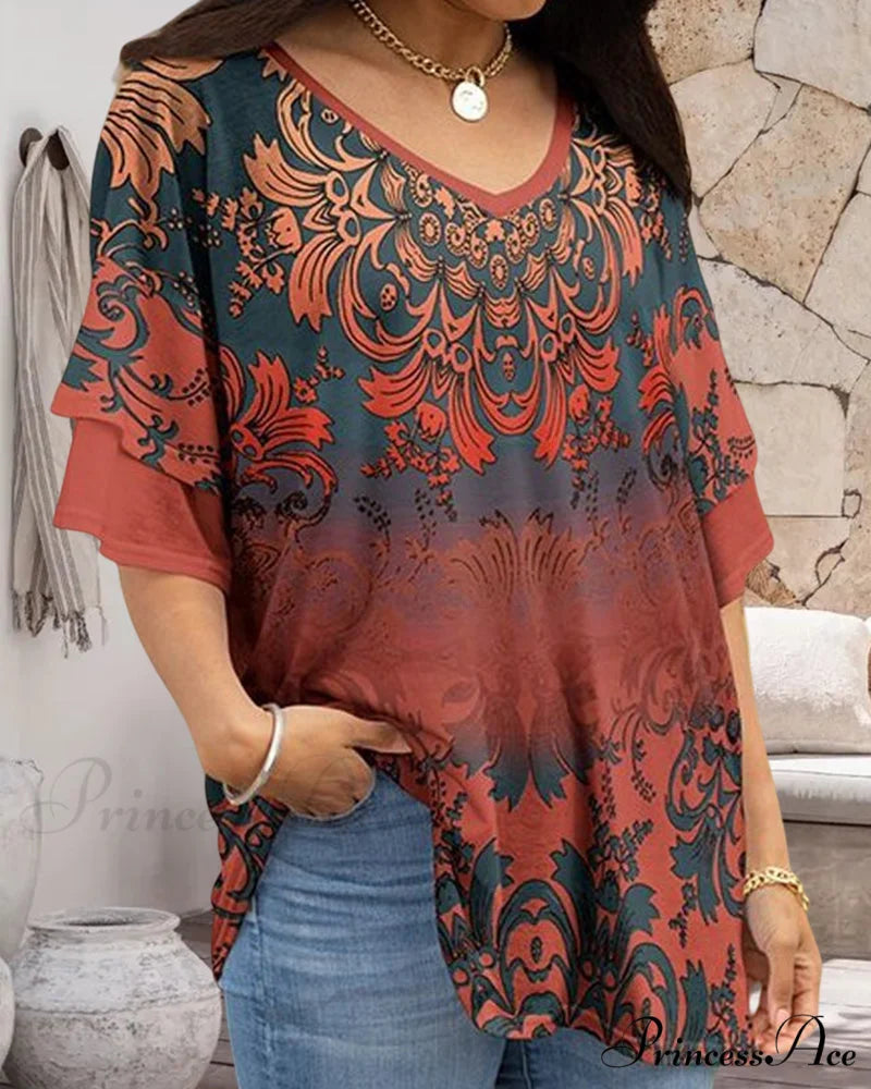 Neck Stylish V Patterned Tee