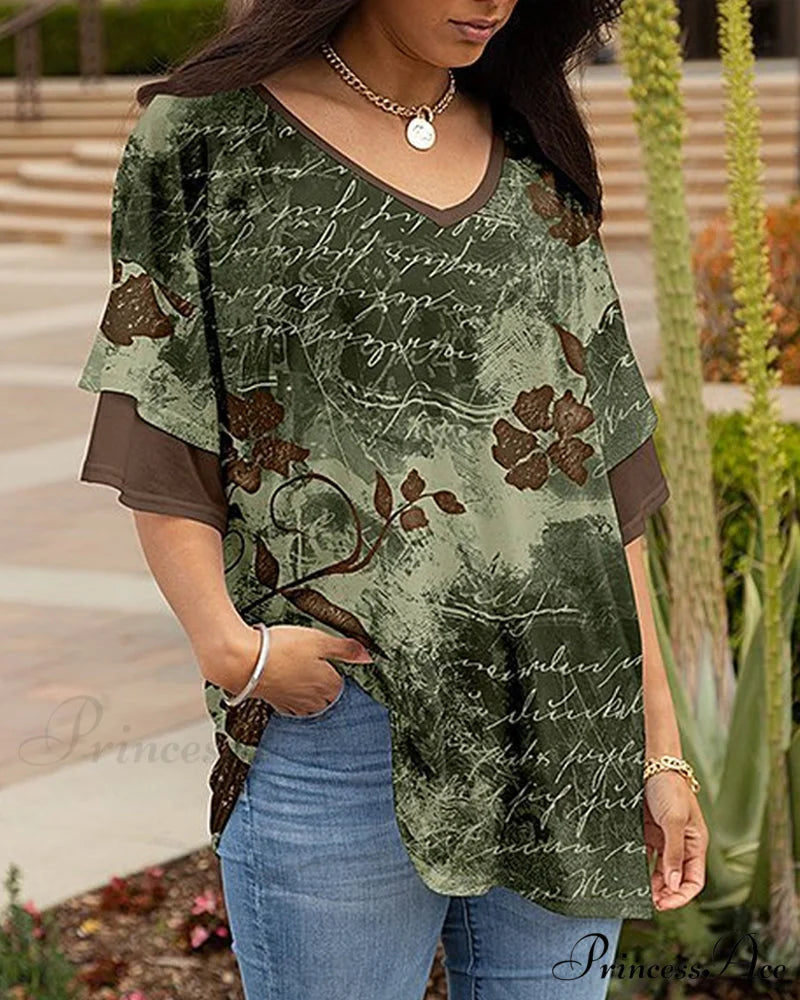 Neck Stylish V Patterned Tee
