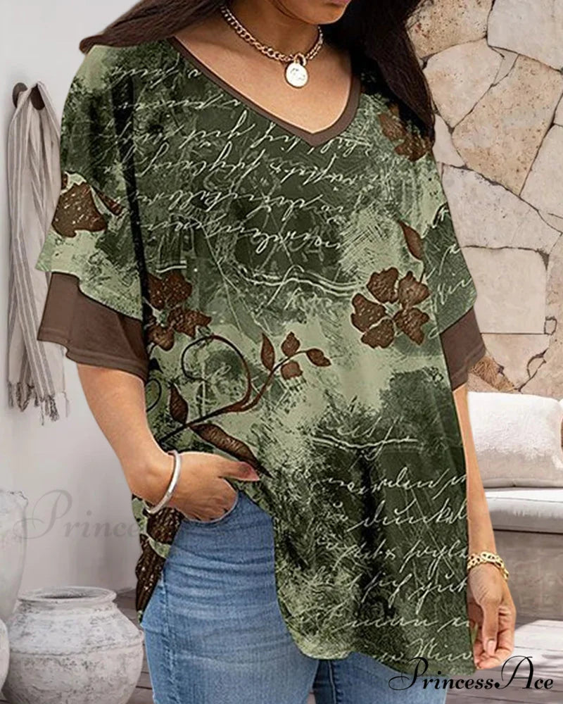 Neck Stylish V Patterned Tee