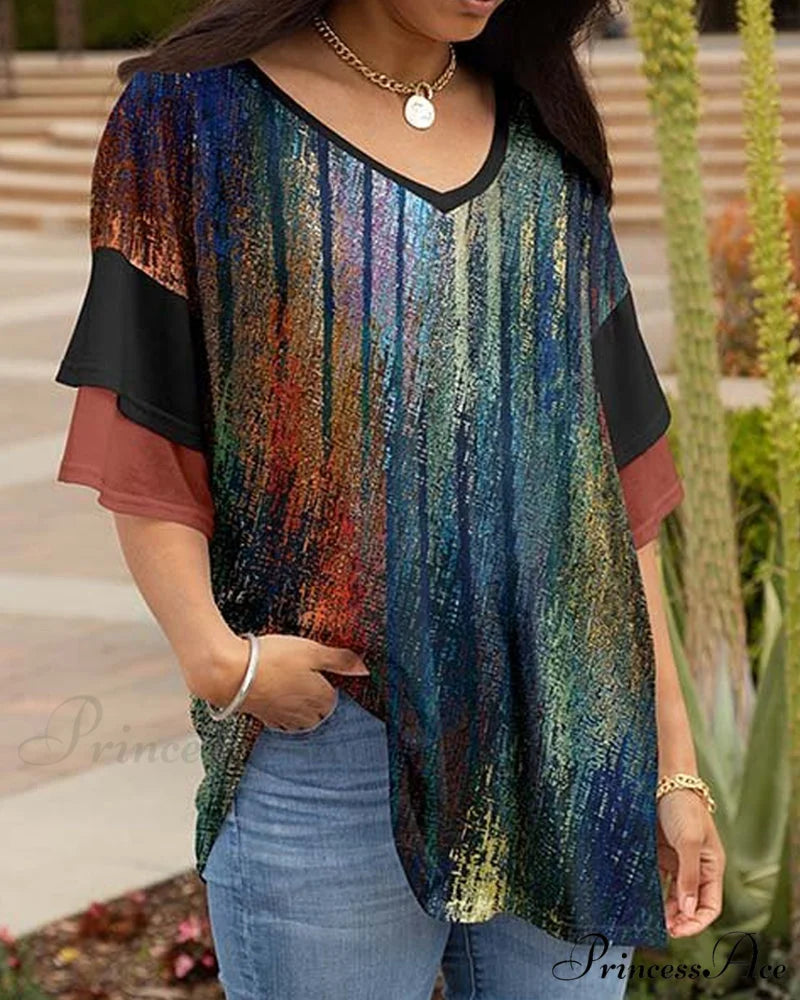 Neck Stylish V Patterned Tee