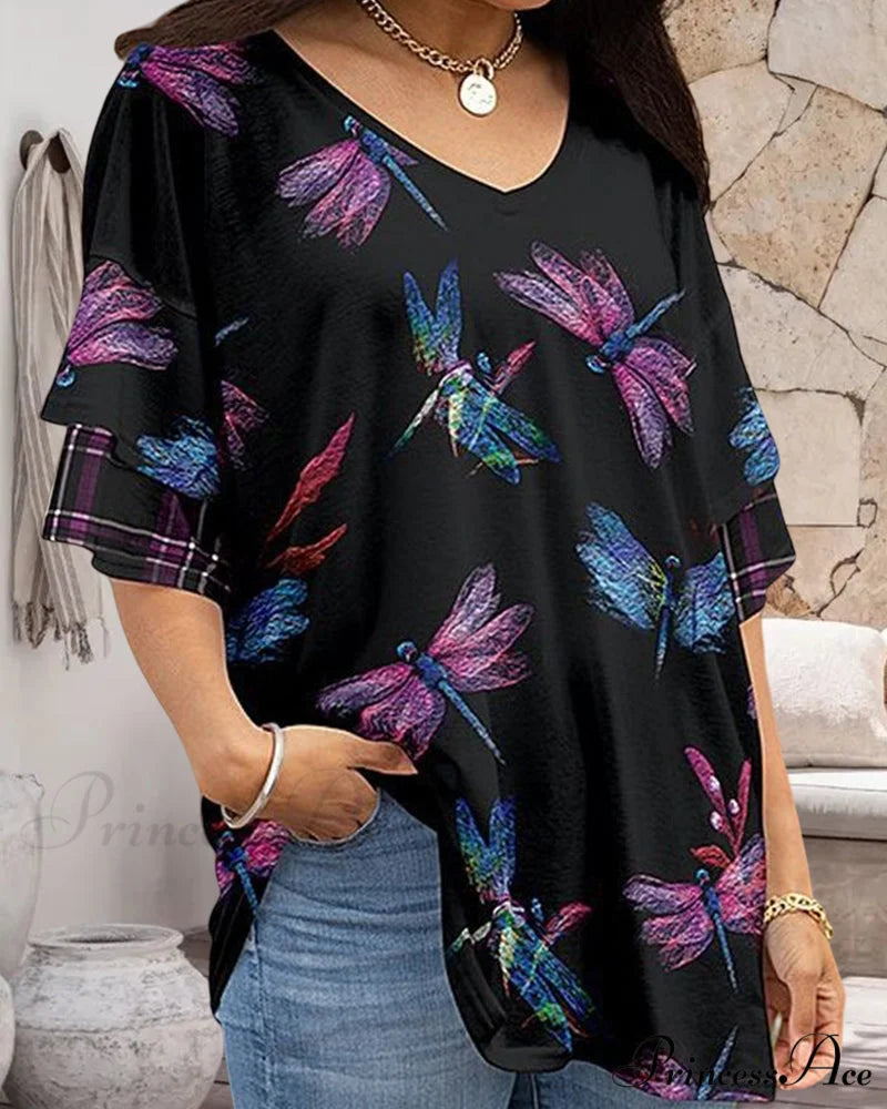 Neck Stylish V Patterned Tee