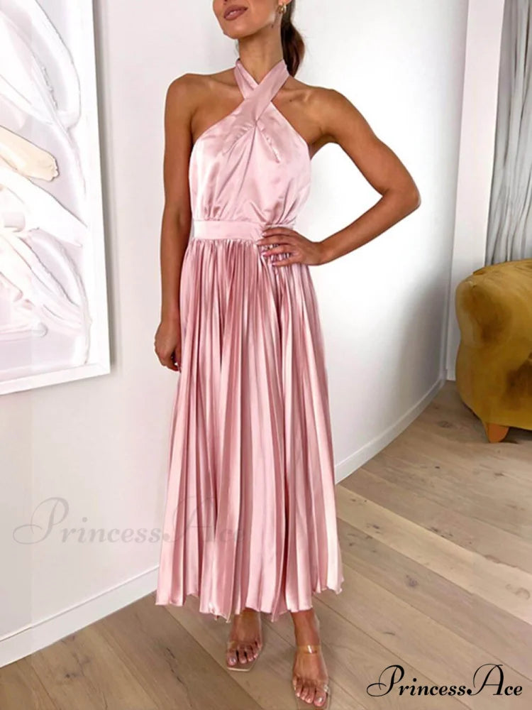 Neckline Pleated Vacation Charming Party Midi Dresses