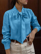 Necktie Neck Ruffling Blouse Relaxed Stylish Blouse