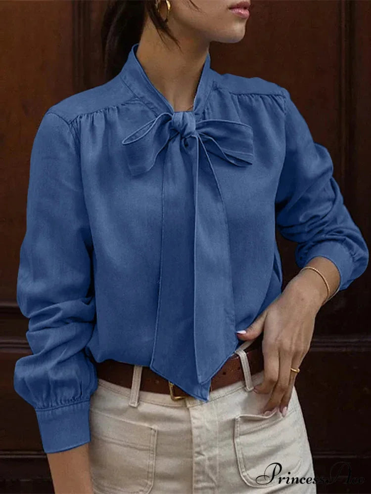 Necktie Neck Ruffling Blouse Relaxed Stylish Blouse