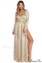 Nerissa Metallic Stylish Wrap Evening Dress