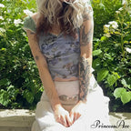 Net Floral Square Crop Top