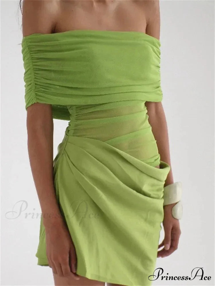 Net Patchwork Transparent Mini Dress