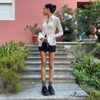 Net Transparent Flare Sleeve Cropped Top