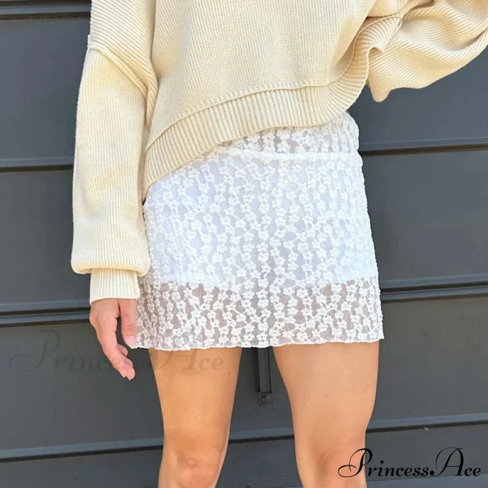 Net Transparent Flower Slim Skirt