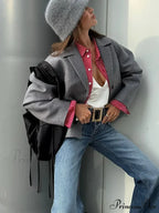 Neutral Puff Sleeve Cropped Jacket