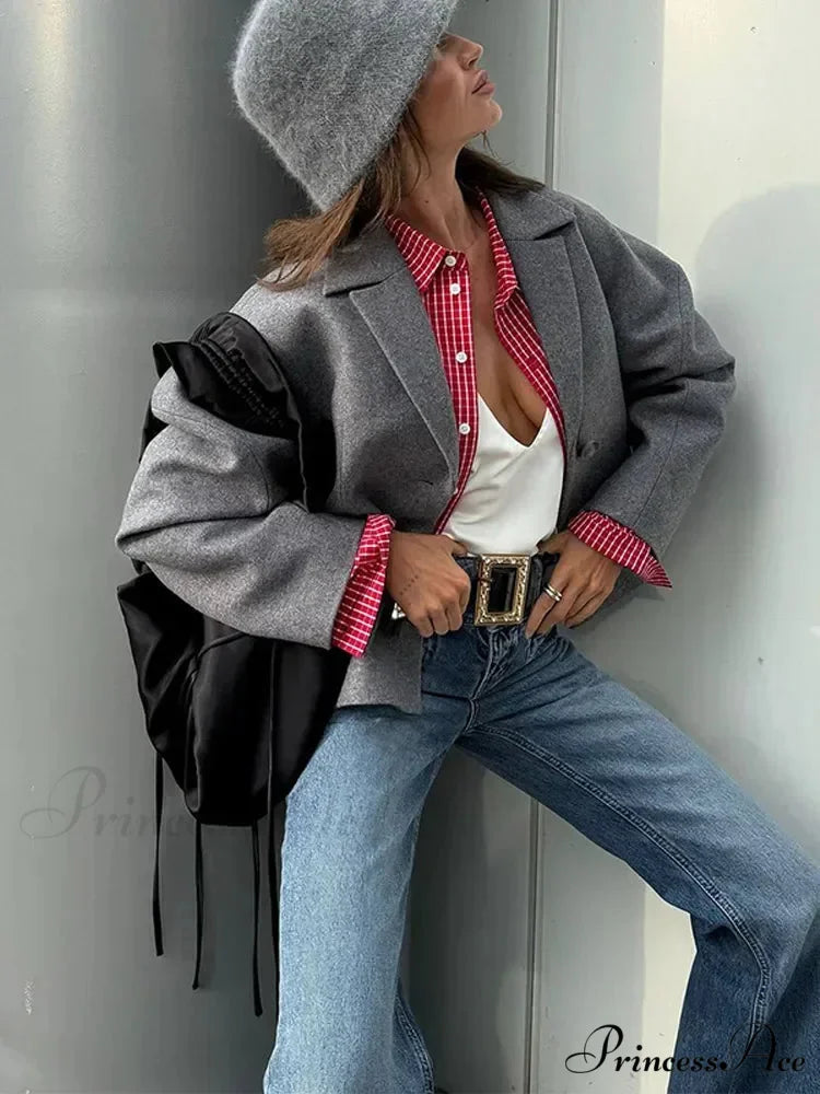 Neutral Puff Sleeve Cropped Jacket