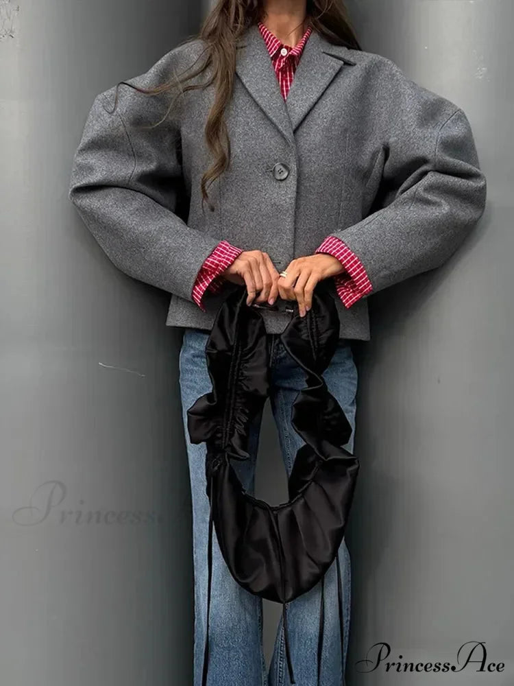 Neutral Puff Sleeve Cropped Jacket