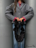 Neutral Puff Sleeve Cropped Jacket