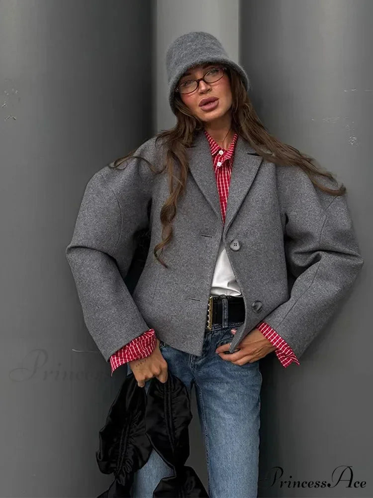 Neutral Puff Sleeve Cropped Jacket