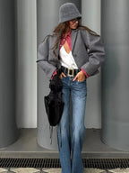 Neutral Puff Sleeve Cropped Jacket