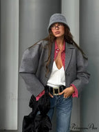 Neutral Puff Sleeve Cropped Jacket