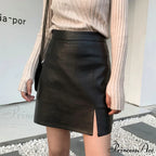 New A- line Slit Leather Skirt