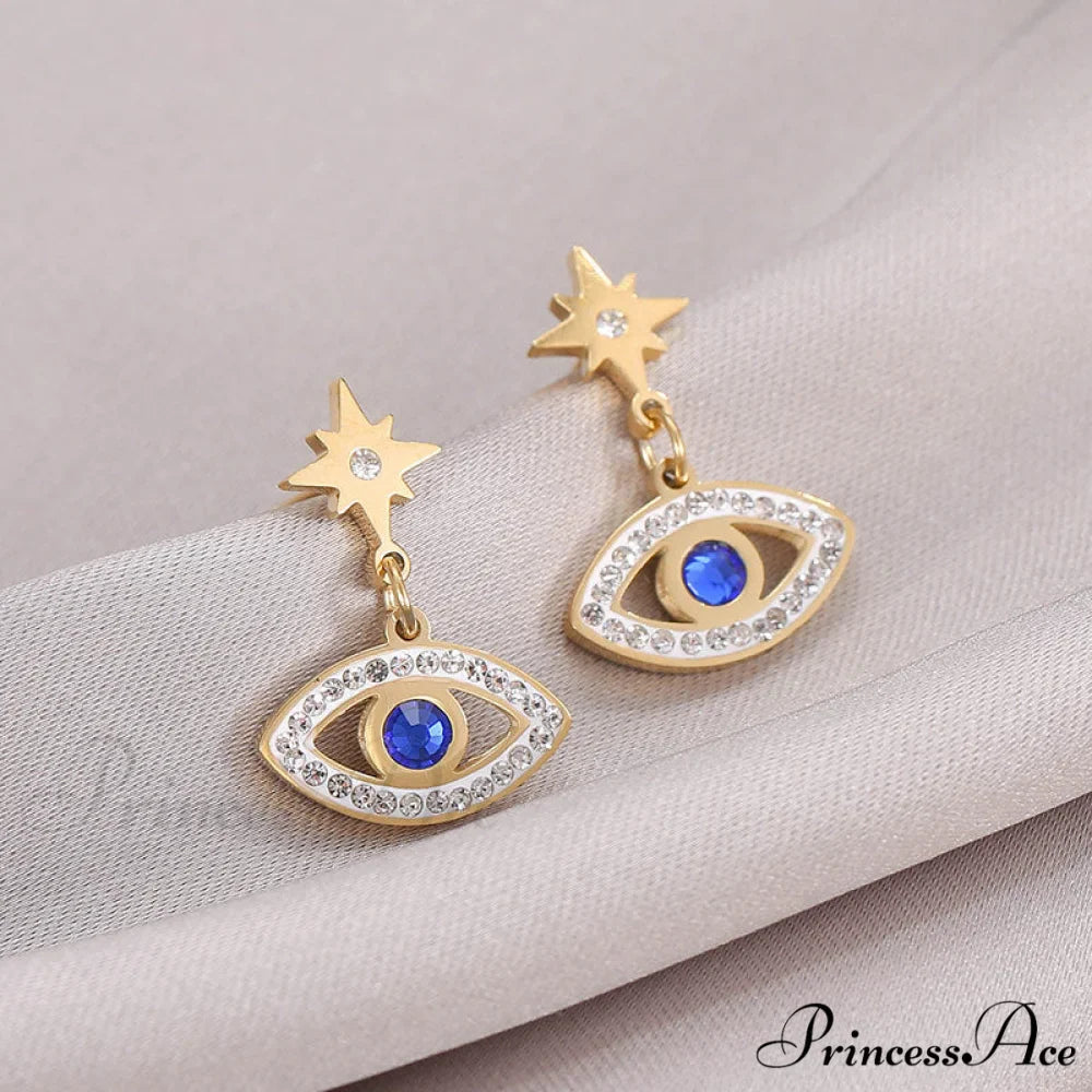 New Arrival Evil Eye Blue Stone Pendant Earrings