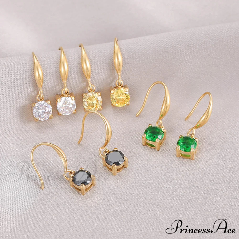 New Arrival Titanium Steel Colorful Stone Earrings