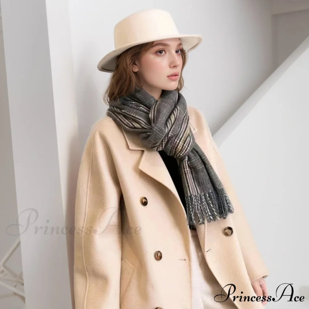New Autumn Winter Thin Retro Tassel Plaid High-end Classic Elegant Scarf