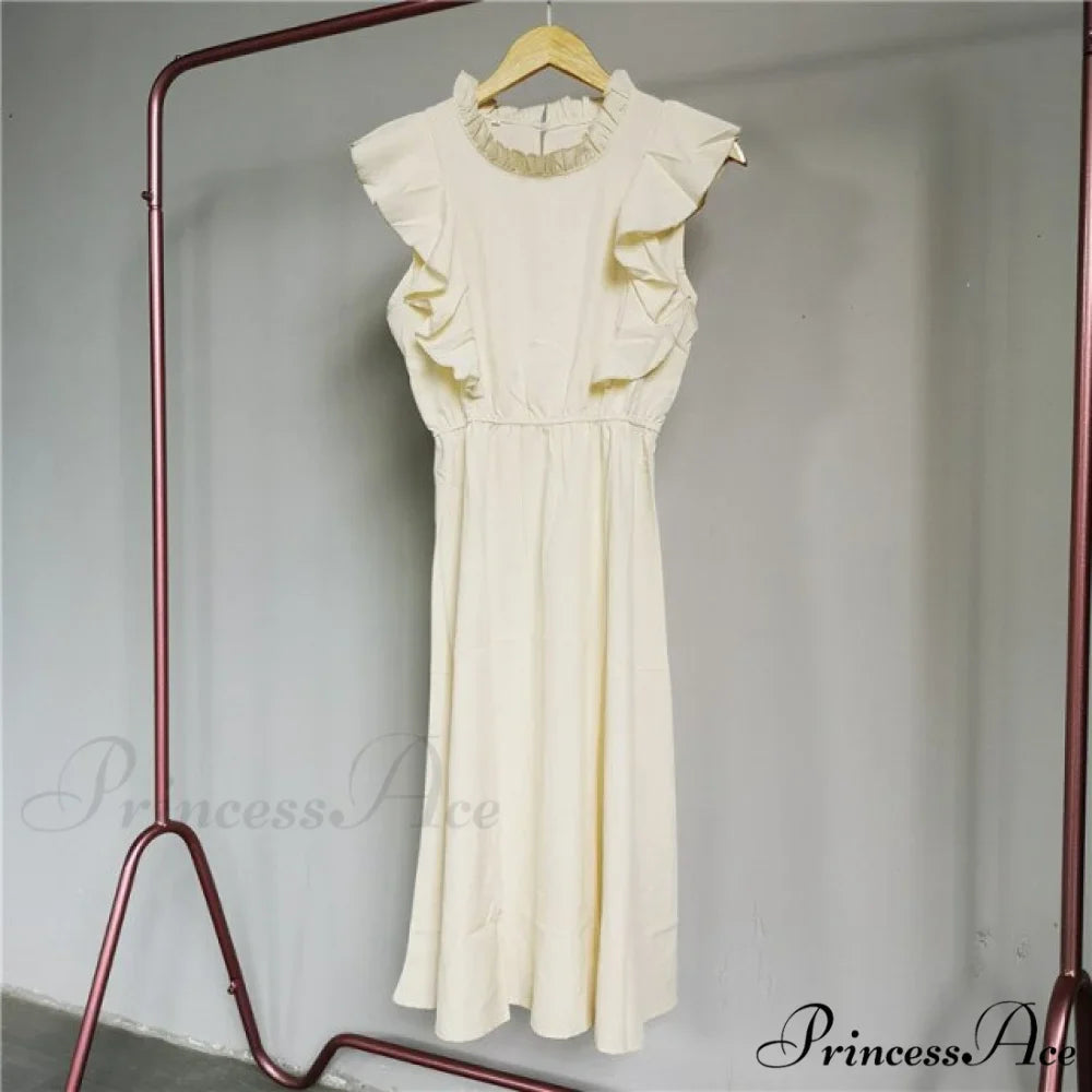 New Butterfly Sleeve Ruffles Medium Long Dress