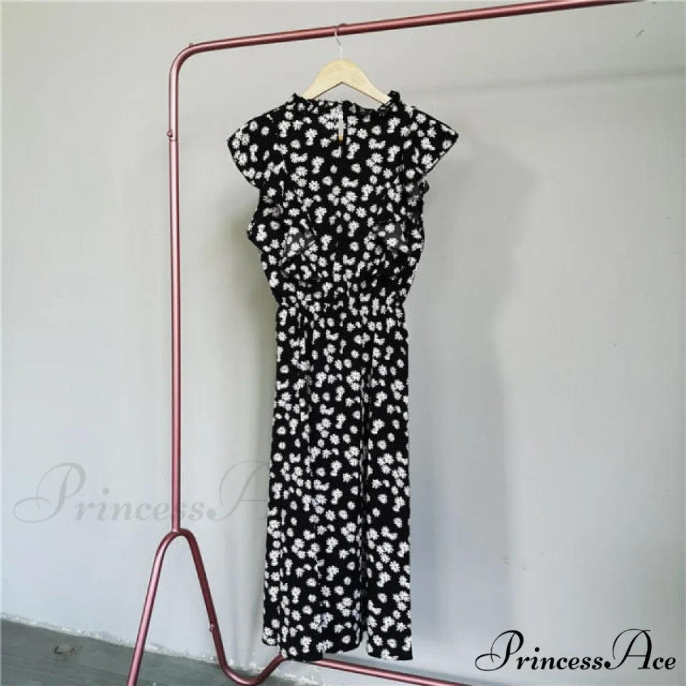 New Butterfly Sleeve Ruffles Medium Long Dress