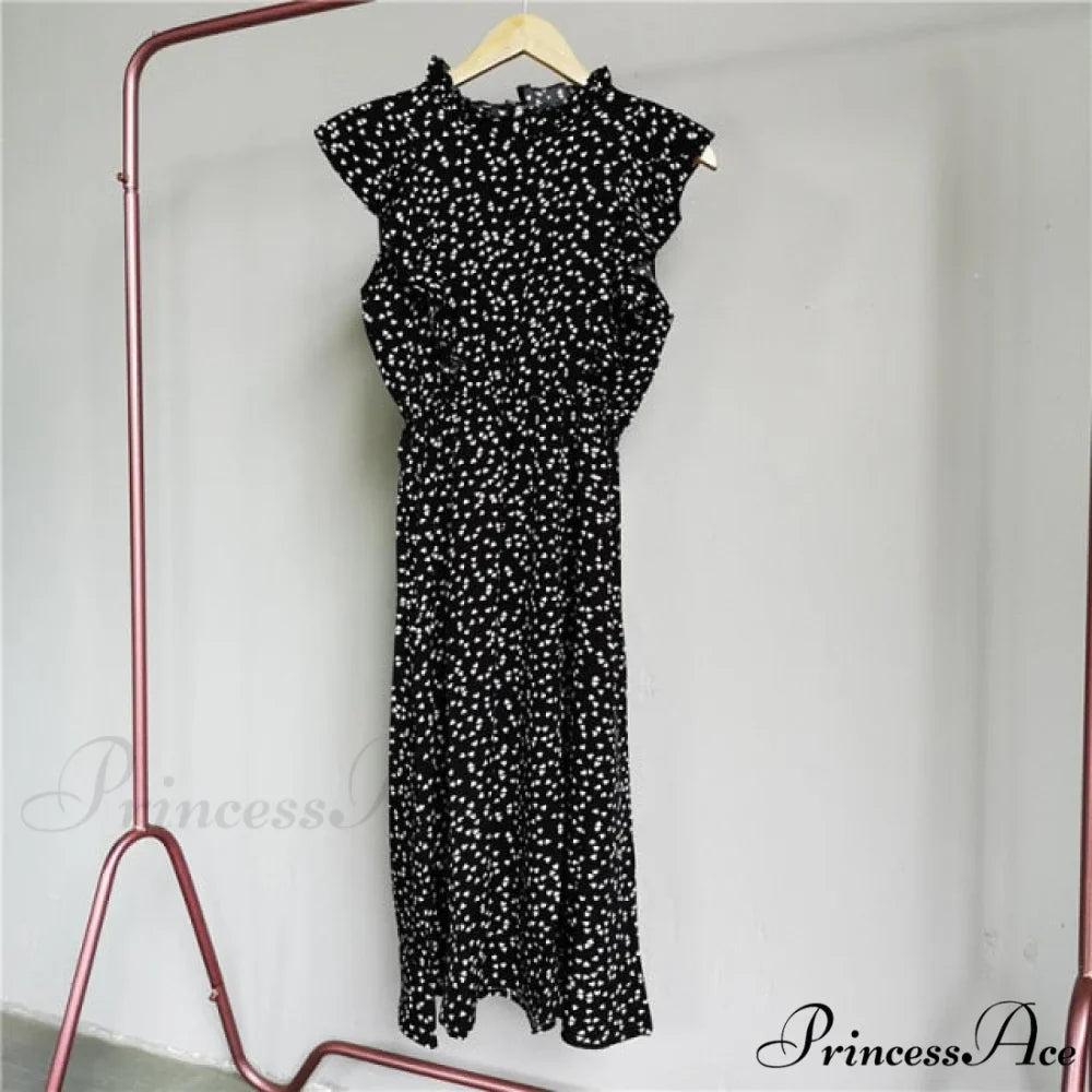 New Butterfly Sleeve Ruffles Medium Long Dress