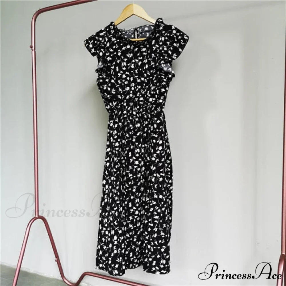 New Butterfly Sleeve Ruffles Medium Long Dress