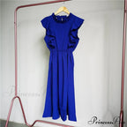 New Butterfly Sleeve Ruffles Medium Long Dress