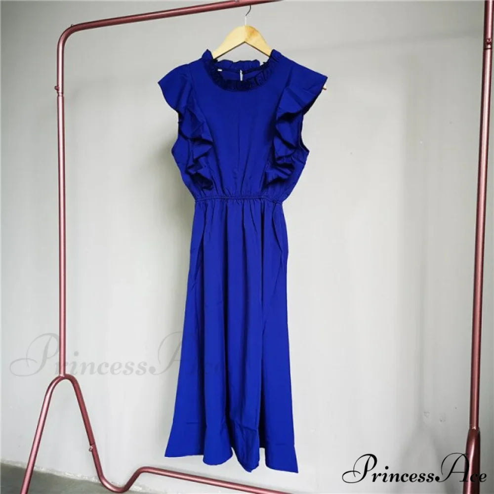New Butterfly Sleeve Ruffles Medium Long Dress