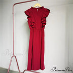 New Butterfly Sleeve Ruffles Medium Long Dress
