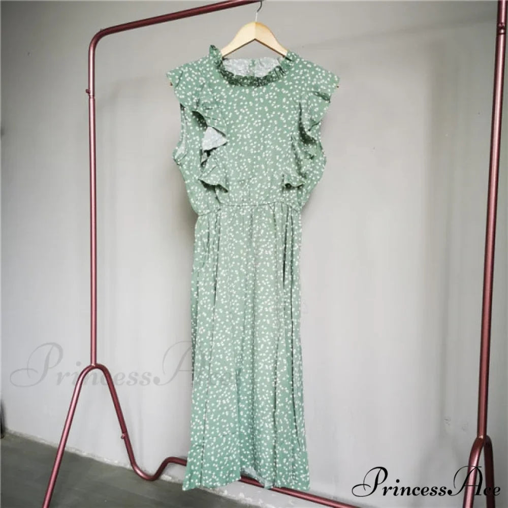 New Butterfly Sleeve Ruffles Medium Long Dress