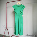 New Butterfly Sleeve Ruffles Medium Long Dress