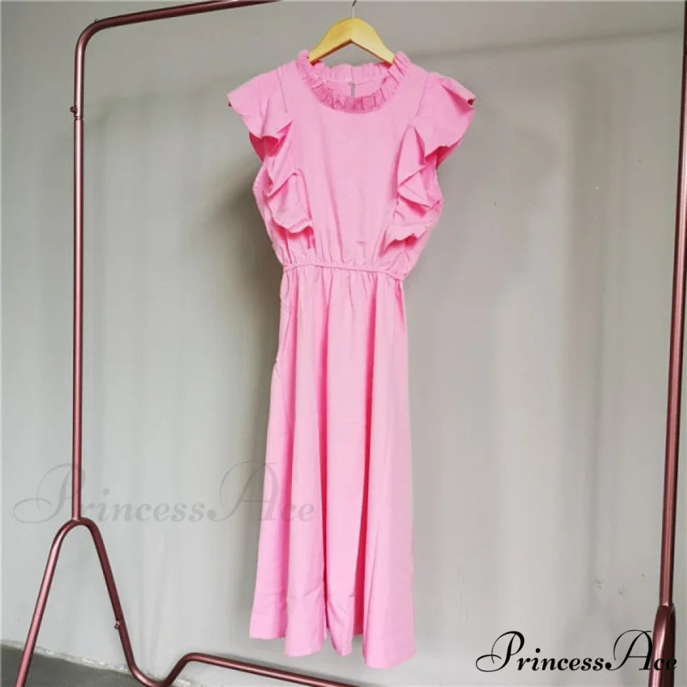 New Butterfly Sleeve Ruffles Medium Long Dress