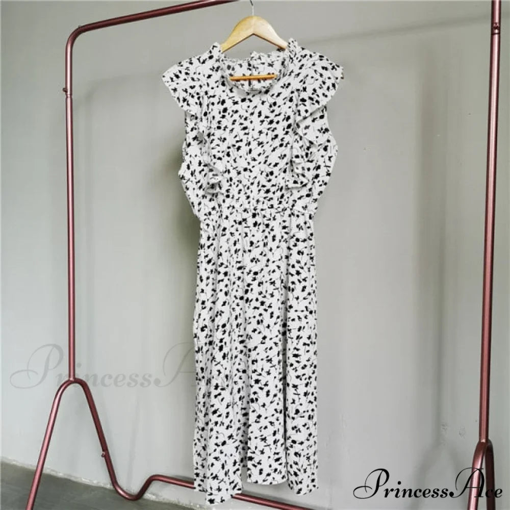 New Butterfly Sleeve Ruffles Medium Long Dress