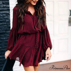 New Cotton Casual Fashion Lantern Sleeve Plaid Check Dress